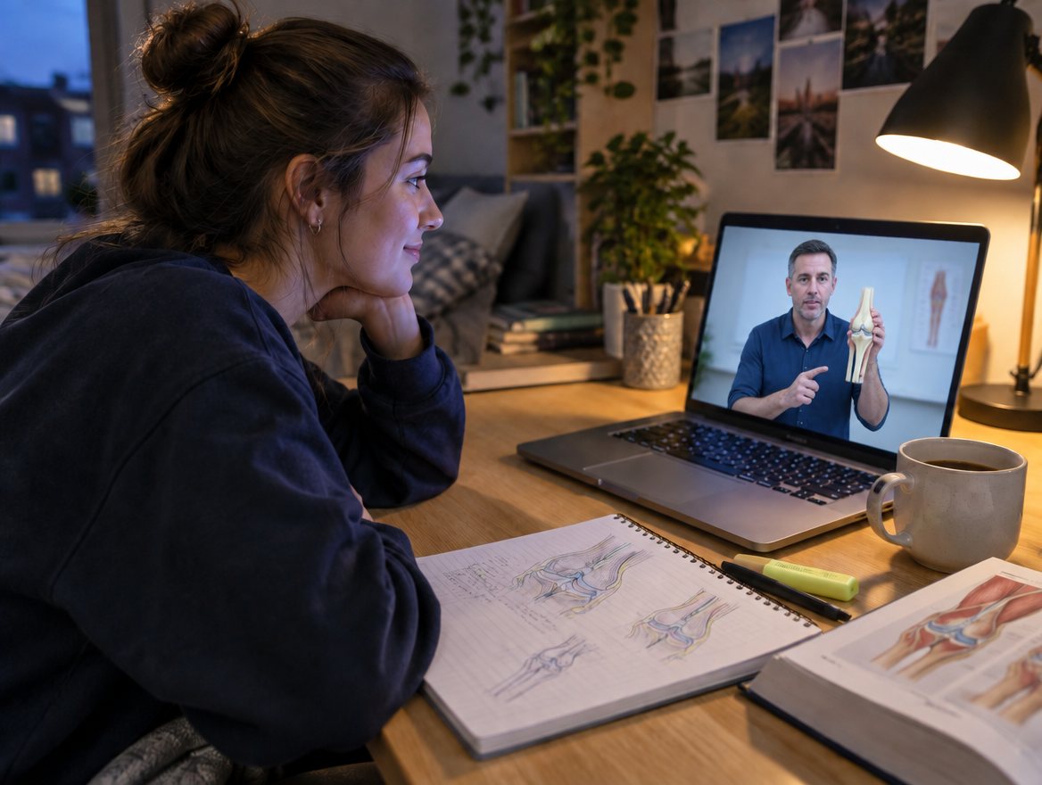 Student kinesitherapie volgt een PowerTalk op de laptop